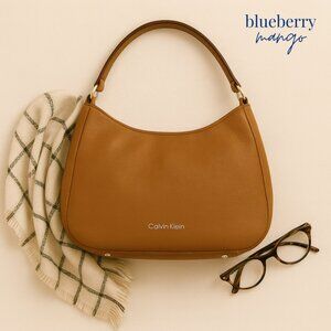 Calvin Klein Pebbled Leather Hobo Bag – Tan Caramel, Gold Hardware, Rare Find